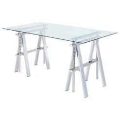 Statham Glass Top Adjustable Sawhorse Standing Desk Chrome - Coaster -Baxton Studio Sales Store GUEST 8f725f4c e81e 4aac bcc9 d29262a38211