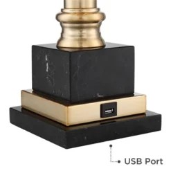 Barnes And Ivy Georgetown Traditional Desk Lamp 28 1/2" Tall Warm Brass With USB Charging Port Black Shade For Bedroom Living Room Bedside Office Kids -Baxton Studio Sales Store GUEST 94b13a7e 0305 42a6 b106 7b0b1504f7cf