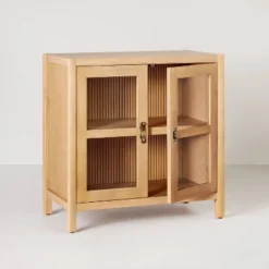 Grooved Wood With Glass 2-Door Cabinet - Natural - Hearth & Hand™ With Magnolia -Baxton Studio Sales Store GUEST 9aa7705a c66f 495b 80dd 55470dae1fa8