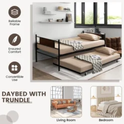 Costway Twin 2-In-1 Daybed Frame With Trundle Bed Set Steel Platform Sofa Bed Black -Baxton Studio Sales Store GUEST 9cff8a64 03ba 49e9 9437 42d88358e946