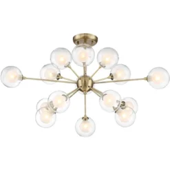 Possini Euro Design Modern Ceiling Light Semi Flush Mount Fixture Sputnik Brass 30 1/2" Wide 15-Light Double Glass Ball Hallway -Baxton Studio Sales Store GUEST a3344d35 d1d8 4a60 8f88 777e9a7f591d