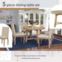 5 PCS Round Wood Extendable Dining Table Set With 4 Upholstered Dining Chairs-ModernLuxe -Baxton Studio Sales Store GUEST a5510eb2 6547 4904 a54c 8bf06fd8ab57