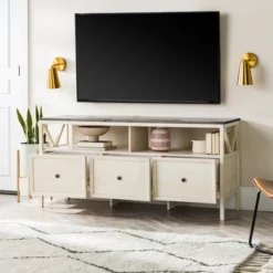 Farmhouse 3 Drawer Wood TV Stand For TVs Up To 65" - Saracina Home -Baxton Studio Sales Store GUEST acf328b1 4981 4fb4 9c99 669678336b76