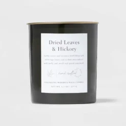 Clear Colored Glass With Woodwick And Brass Metal Inset Lid Dried Leaves + Hickory Candle Green - Threshold™ -Baxton Studio Sales Store GUEST adc468e2 1dcd 4c1d 9a55 e64ee2c8bece