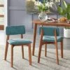 Set Of 2 Nettie Mid-Century Modern Upholstered Dining Chairs Walnut/Teal - Buylateral