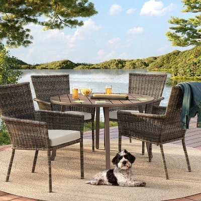 Monroe 2pk Patio Stack Dining Chairs - Tan - Threshold™ 1 Monroe 2pk Patio Stack Dining Chairs - Tan - Threshold™