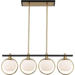 Possini Euro Design Carlyn Brass Black Linear Island Pendant Chandelier 33" Wide Modern White Glass Shade 4-Light LED Fixture For Dining Room Kitchen -Baxton Studio Sales Store GUEST b945b8da d215 4559 ba9a 8e2819c91766