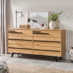 Modern 6 Drawer Double Dresser With Long Handles - Saracina Home
