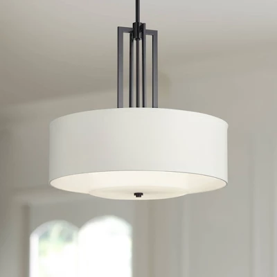 Possini Euro Design Sundry Semi Gloss Black Drum Pendant Chandelier 24" Wide Modern Double Shade 4-Light Fixture For Dining Room Foyer Kitchen Island 1 Possini Euro Design Sundry Semi Gloss Black Drum Pendant Chandelier 24" Wide Modern Double Shade 4-Light Fixture For Dining Room Foyer Kitchen Island