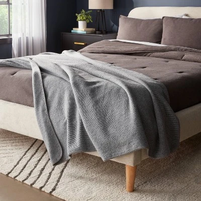 60"x80" Ribbed Faux Wool Bed Throw Blanket - Threshold™ 1 60"x80" Ribbed Faux Wool Bed Throw Blanket - Threshold™