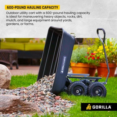 Gorilla Carts 600 Pound Capacity Heavy Duty Poly Garden Landscape Outdoor Yard Hauling Utility Wagon Dump Cart With 10 Inch Pneumatic Tires, Black 3 Gorilla Carts 600 Pound Capacity Heavy Duty Poly Garden Landscape Outdoor Yard Hauling Utility Wagon Dump Cart With 10 Inch Pneumatic Tires, Black - Image 3