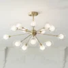 Possini Euro Design Modern Ceiling Light Semi Flush Mount Fixture Sputnik Brass 30 1/2" Wide 15-Light Double Glass Ball Hallway