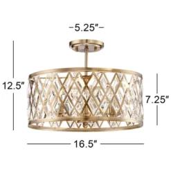 Possini Euro Design Tanz Modern Ceiling Light Semi Flush Mount Fixture 16 1/2" Wide Satin Brass 3-Light Clear Glass Crystal For Bedroom Kitchen House -Baxton Studio Sales Store GUEST c43a1805 adc9 4385 a1b9 30762f770ec5