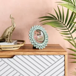 New Release 9 4" X 4" Stoneware Frame With Transparent Crackle Glaze Green - Opalhouse™