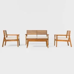 Saracina Home 4pc Mid-Century Modern Slatted Acacia Outdoor Patio Conversation Furniture Set -Baxton Studio Sales Store GUEST c4d7d1d2 081c 481c b87f 5213fd61bac6