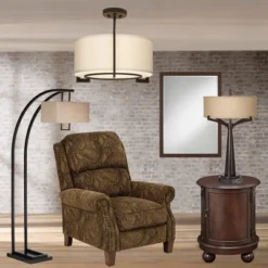 Possini Euro Design Stinson Modern Ceiling Light Semi Flush Mount Fixture 17 1/4" Wide Bronze 3-Light Linen Drum Shade For Bedroom Kitchen Living Room -Baxton Studio Sales Store GUEST c5be1f51 eb3a 4c04 a5ee 6954f22ffa67