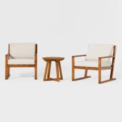 Saracina Home 3pc Modern Slat-Back Acacia Outdoor Conversation Set With Cushions -Baxton Studio Sales Store GUEST c5f0efa3 a546 441a a62d 8991ad328bec