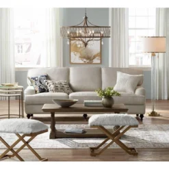 Possini Euro Design Cadence Modern Floor Lamp Standing 62" Tall Crystal Glass Column Satin Brass Linen Drum Shade For Living Room Bedroom Office House -Baxton Studio Sales Store GUEST c62cd808 99b9 4503 8d86 d6b999d99f7c