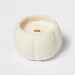 12oz Brushed Abstract Pumpkin Ceramic With Woodwick And Dustcover Dried Leaves + Hickory Candle - Threshold™ -Baxton Studio Sales Store GUEST ca336cab 30a9 4816 a86c a9481933e877