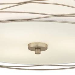 Possini Euro Design Modern Ceiling Light Flush Mount Fixture Antique Silver Leaf 18" Wide Wavy Spun White Drum For Bedroom Kitchen -Baxton Studio Sales Store GUEST d7df35ba b697 4c6b 91f0 86733a438644