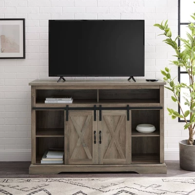 Transitional Sliding Barndoor Highboy TV Stand For TVs Up To 58" - Saracina Home 6 Transitional Sliding Barndoor Highboy TV Stand For TVs Up To 58" - Saracina Home - Image 6