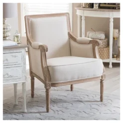 Chavanon Wood & Linen Traditional French Accent Chair Light Beige - Baxton Studio -Baxton Studio Sales Store GUEST dfaa5e90 b1fe 453e 81ff 222fe737f462