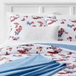Butterfly Print Microfiber Decorative Bed Set With Throw Blue/Red/White - Room Essentials™ -Baxton Studio Sales Store GUEST e00afba5 a714 4928 90f7 d5171afd96c9