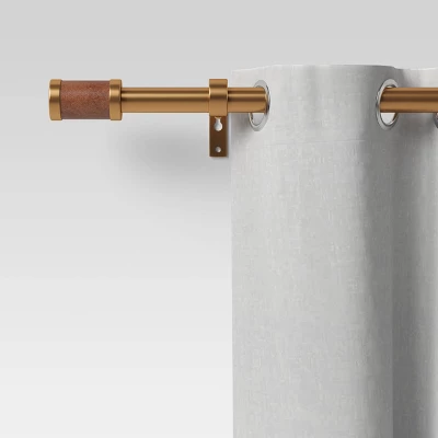 Faux Leather Cylinder Plated Curtain Rod Brass - Threshold™ 3 Faux Leather Cylinder Plated Curtain Rod Brass - Threshold™ - Image 3