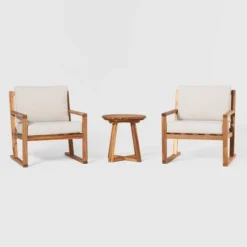 Saracina Home 3pc Modern Slat-Back Acacia Outdoor Conversation Set With Cushions -Baxton Studio Sales Store GUEST e228f191 c7e4 49f0 8884 eecb92073a20