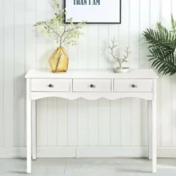 Costway Console Table Hall Table Side Table Desk Accent Table 3 Drawers Entryway White -Baxton Studio Sales Store GUEST e6e72db3 43b3 42d6 95f8 7e6c90496612