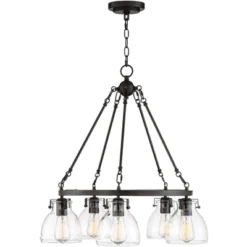 Possini Euro Design Bellis Bronze Wagon Wheel Pendant Chandelier 25" Wide Modern Clear Glass 5-Light Fixture For Dining Room House Kitchen Island Home -Baxton Studio Sales Store GUEST e7bbb215 b714 48ed 95f2 82d1e0902641