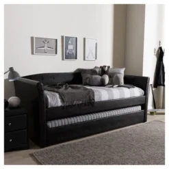 Twin Camino Modern And Contemporary Faux Leather Upholstered Daybed With Guest Trundle Bed - Baxton Studio -Baxton Studio Sales Store GUEST eae772a6 ece0 47e0 ba27 42d46d1808ea