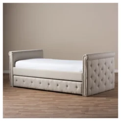 Twin Swanson Modern And Contemporary Fabric Tufted Daybed With Roll-Out Trundle Guest Bed - Baxton Studio -Baxton Studio Sales Store GUEST f1e821fa 4d7d 4e24 9bd2 c0f2df87c2a9