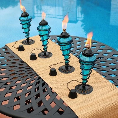 Sunnydaze Decor Sunnydaze Outdoor Tabletop Glass And Metal Swirl Patio Table And Lawn Torch Set - Blue 1 Sunnydaze Decor Sunnydaze Outdoor Tabletop Glass And Metal Swirl Patio Table And Lawn Torch Set - Blue