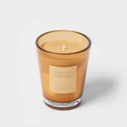 Colored Vase Glass With Dustcover Tobacco And Bergamot Candle Yellow - Threshold™ -Baxton Studio Sales Store GUEST f2d322ed 7929 4fe4 80ce 3b86e1456d1f