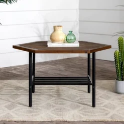 Saybrook Modern Metal And Wood Patio Hexagon Coffee Table - Dark Brown - Saracina Home -Baxton Studio Sales Store GUEST f4faae93 2587 46a1 98cb c4096a1a8e56