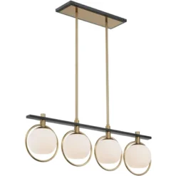 Possini Euro Design Carlyn Brass Black Linear Island Pendant Chandelier 33" Wide Modern White Glass Shade 4-Light LED Fixture For Dining Room Kitchen -Baxton Studio Sales Store GUEST f51208d1 1570 43e8 b074 e7299aff1864