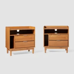 2pk Mid-Century Modern Solid Wood 2 Drawer Storage Nightstands - Saracina Home 24 2pk Mid-Century Modern Solid Wood 2 Drawer Storage Nightstands - Saracina Home -Baxton Studio Sales Store GUEST f532e41d ed41 4d3a b78d 89ad584048a2