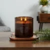 23oz XL 3-Wick Fennel + Pine Wooden Amber Glass With Wood Lid And Stamped Logo Amber Candle - Threshold™