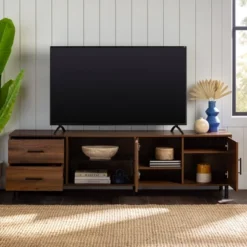 Sana Modern Triple Storage TV Stand For TVs Up To 80" Dark Walnut - Saracina Home -Baxton Studio Sales Store GUEST fa65be07 dd72 4823 b878 62fc4cd53535