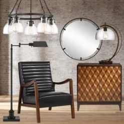 Possini Euro Design Bellis Bronze Wagon Wheel Pendant Chandelier 25" Wide Modern Clear Glass 5-Light Fixture For Dining Room House Kitchen Island Home -Baxton Studio Sales Store GUEST fb9d0a92 c25d 40b4 8942 94c15527398e