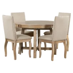 5 PCS Round Wood Extendable Dining Table Set With 4 Upholstered Dining Chairs-ModernLuxe -Baxton Studio Sales Store GUEST fbbff2cd 1c63 4fc1 baba 030f081038fe