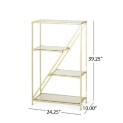 Kokesh Modern Glam Tempered Glass 3 Shelf Asymmetrical Bookcase Gold - Christopher Knight Home -Baxton Studio Sales Store GUEST fe44afab b226 4b6b 83bf d92ad3ad8955
